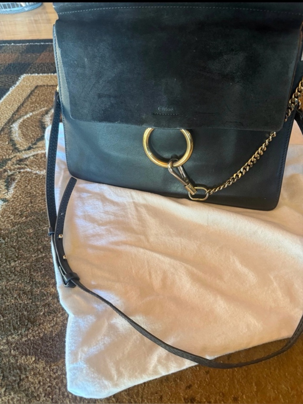 Black Faye Leather & Suede Shoulder Bag